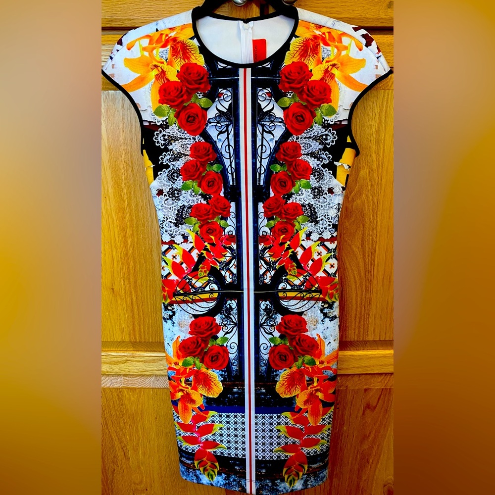Clover Canyon Bodycon Floral Cap Sleeve Dress‎ Womans Size Small